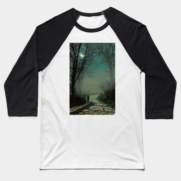 Lovers on a Moonlit Lane by John Atkinson Grimshaw Baseball T-Shirt by Classic Art Stall